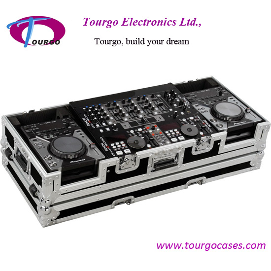 CD Coffin Cases - Case for 2pcs Small Format CD Players: Pioneer CDJ-200, CDJ-400, Denon DN-S1000, DN-S1200, Numark players plus 19inch MIXER with low profile wheels: Holds mixers up to 8U rack space