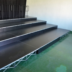 TourGo Event Stage Hire with Portable Choir Risers and Stage Platform & Stage Guardrail on Sale
