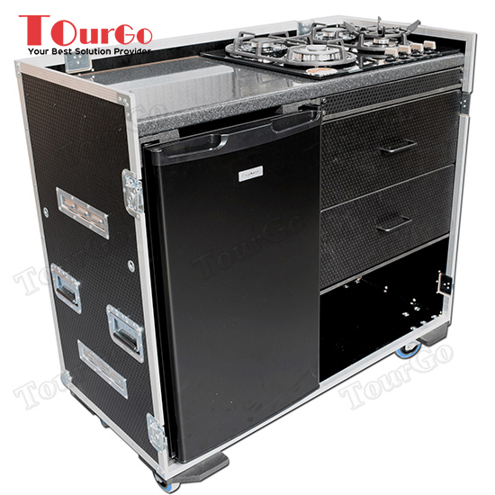 TourGo Custom Production Flight Case With Large Fridge + Gas Hob