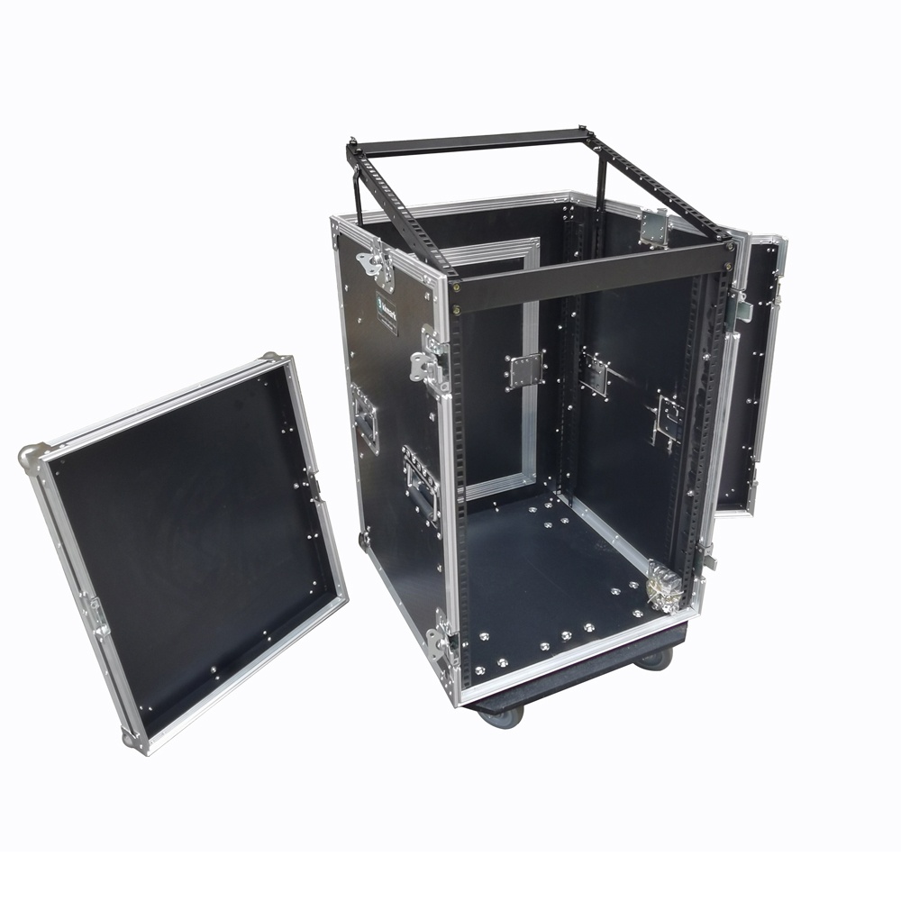 Customized 16U Space Amplifiers Audio Equipment ATA Shockmount DJ Rack Flight Case with 10U slant Mixer Top