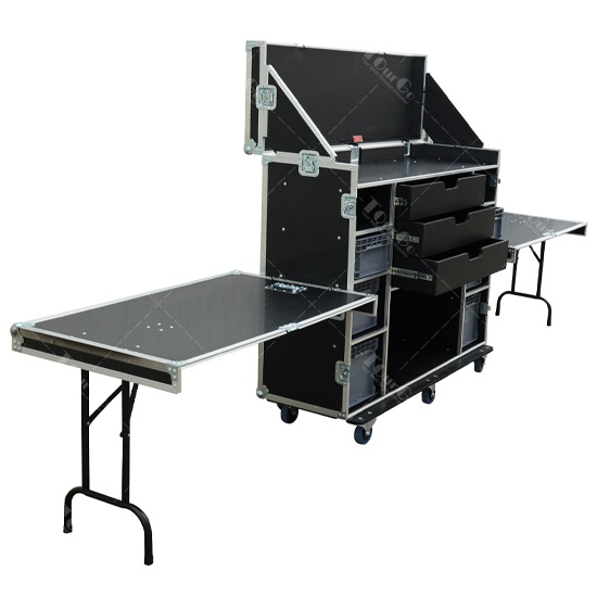 Storage Flight Case Tool Box with fold up lid & twin side tables