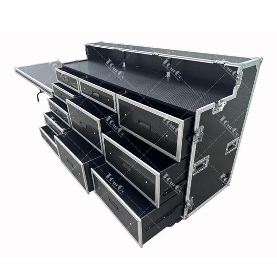 Portable Mobile 11 Drawers Trunk Tool Flight Case With Siding Table and Socket