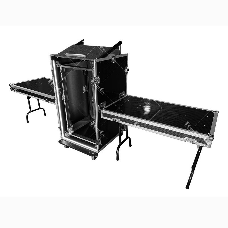 20U Pro Audio Rack/Road ATA Case with Slant Mixer Top, Two DJ Work Tables