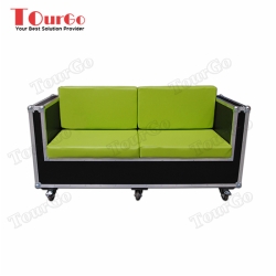 TourGo 3 Seater Wood and Green Leather Sofa
