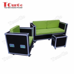 TourGo 3 Seater Wood and Green Leather Sofa