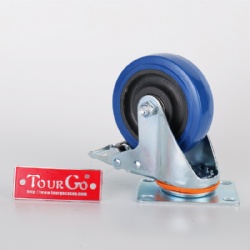 Hot Selling Plate Swivel Industrial Duty High Elastic Blue TPR Rubber Tread Industrial Steel Zinc Plated Caster Wheel