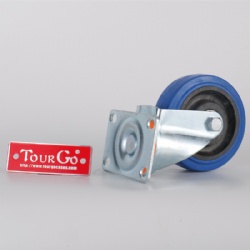 Hot Selling Plate Swivel Industrial Duty High Elastic Blue TPR Rubber Tread Industrial Steel Zinc Plated Caster Wheel