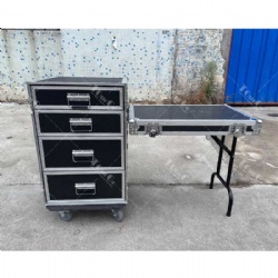 Four level drawers box flight case witth siding table
