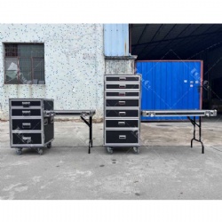 Four level drawers box flight case witth siding table