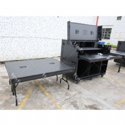 Black Finish Mobile AV Broadcasting Streaming Recording Studio Workstation Case with 2x 4U Top 2x 12U Bottom