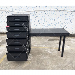 Blackmagic 7 drawer workstation flight road case To Carry Tools Of Various Sizes W-Folding Lid Side Table