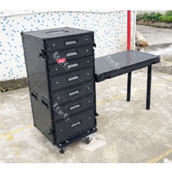 Blackmagic 7 drawer workstation flight road case To Carry Tools Of Various Sizes W-Folding Lid Side Table