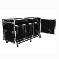 Custom 3 X 12U/ 20U Shockmount Racks Flight Case With Work Bench and LED Soft Rope Light
