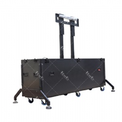 All in Black Motorised TV Lift Flight Case for 98inch Screens with Double Lifting Posts and Support Feet
